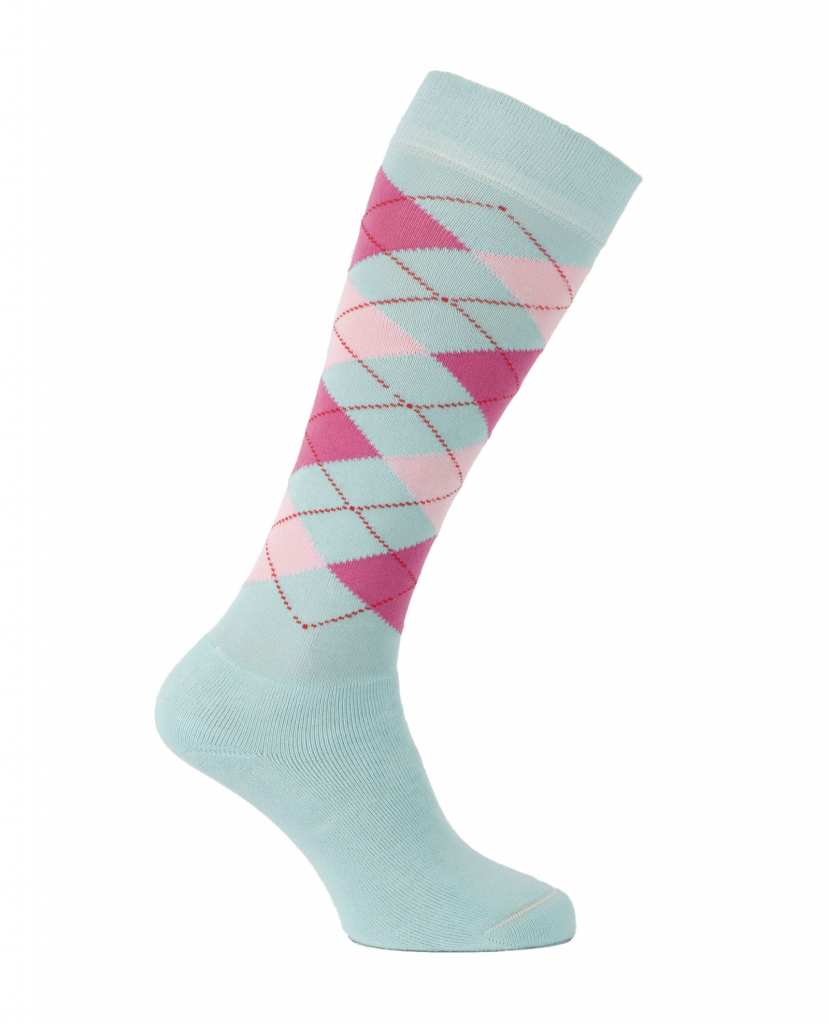 chaussettes d'équitation molletonnées turquoise et rose