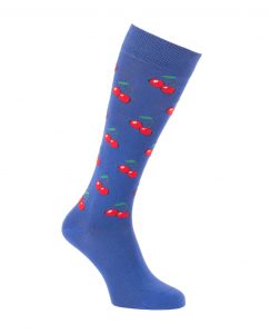 chaussettes d'equitation cerises fond bleu