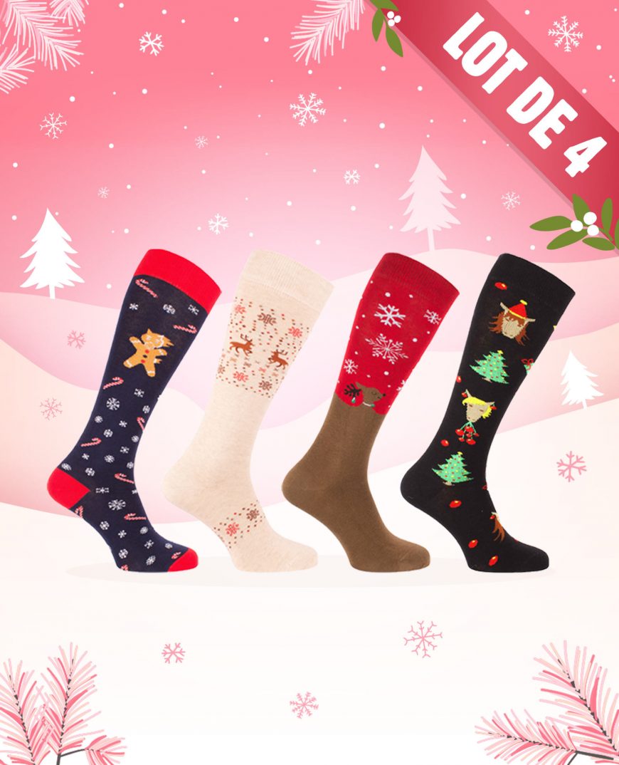 Lot de 4 paires de chaussettes d'équitation Noël